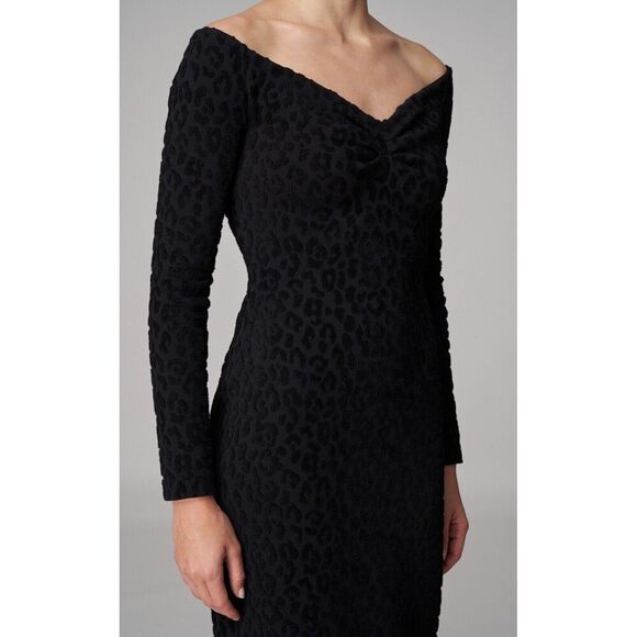 NWT. $1999Carolina Herrera Off-The-Shoulder Leopard Jacquard Midi Dress Sz XS/TP - Picture 3 of 11